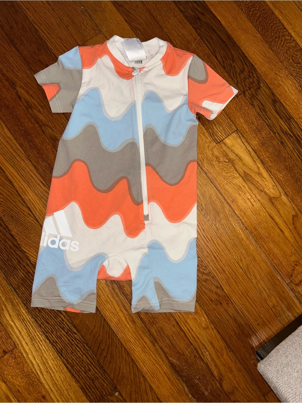 adidas Kids Short Sleeve One-Piece in Coral, Light Blue & Gray